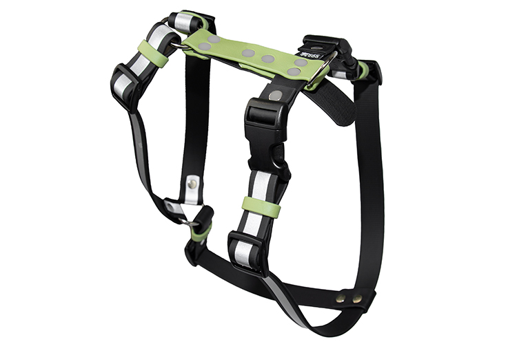 szelki-dla-psa-odblaskowe-reflective-black-avocado-green-25mm-chromowane-biothane-wodoodporne-accdog-750×500 Szelki Biothane® odblaskowe