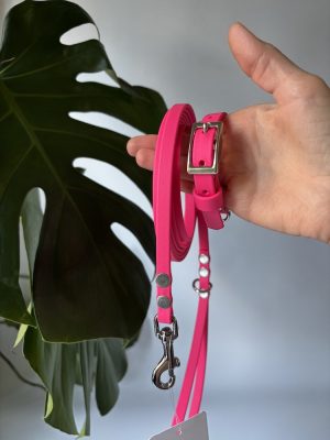 Zestaw Fuksja | obroża XXS 17-25 cm 13 mm+ smycz miejska 250/9 chromowane
